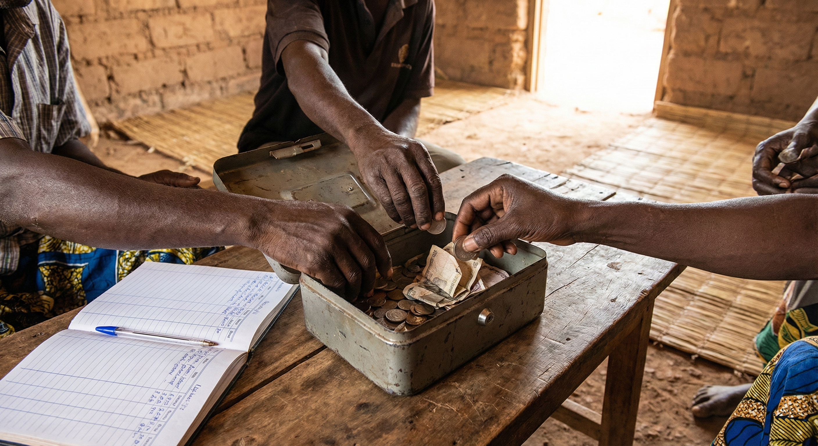 Mukando savings box with members contributing